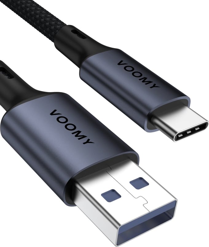 Voomy USB C Kabel - 2 Meter - USB-A naar USB-C Oplaadkabel - Fast Charge USB 3.0 - 5Gbps - Geschikt voor Smartphone & Tablet - Gevlochten Nylon - Space Grey