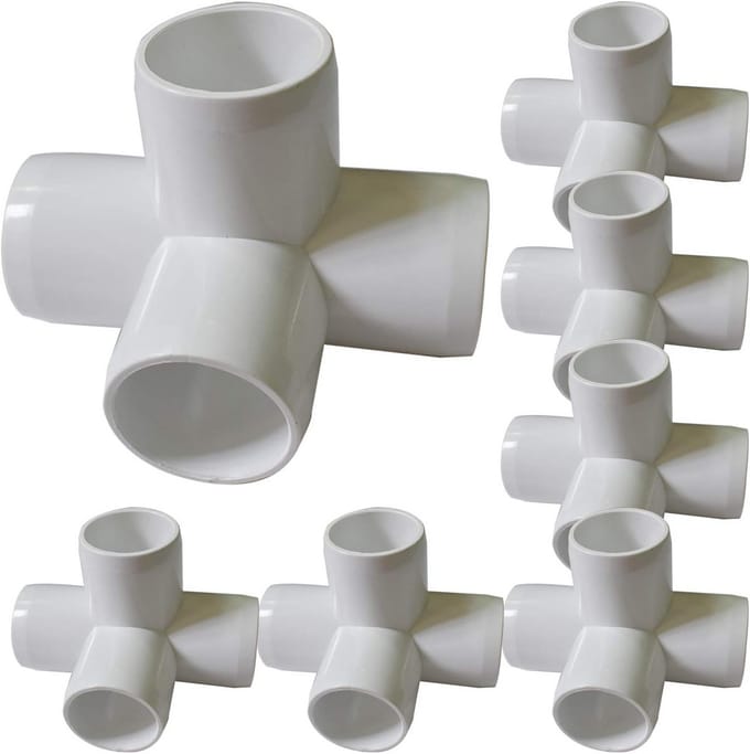 8 stuks 4-weg PVC fittingen 1 inch voor zware meubelbouw en constructie