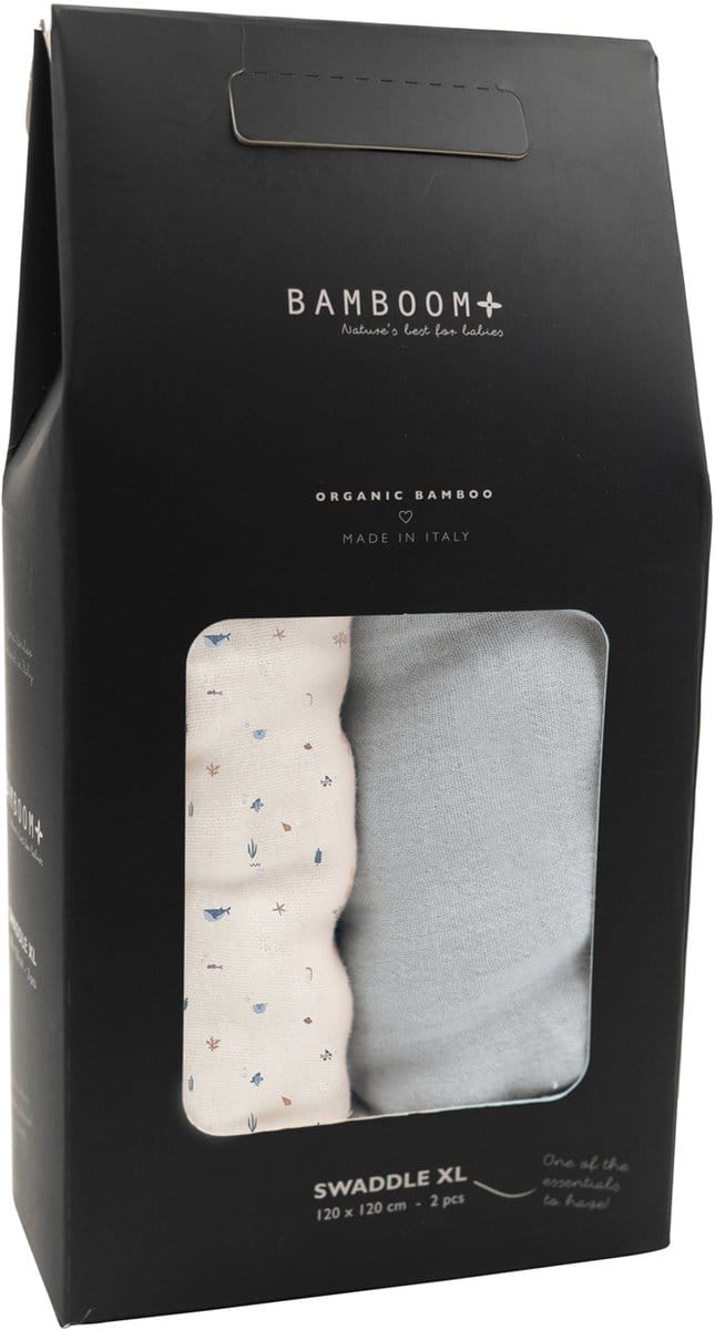 Bamboom Swaddle Muslin - XL - 120 x 120 - Set Of 2 - Sealife / Light Blue
