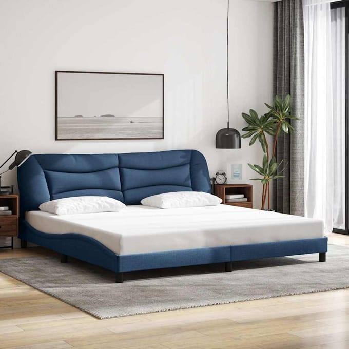 vidaXL - Bedframe - zonder - matras - "Hvar" - stof - blauw - 200x200 - cm