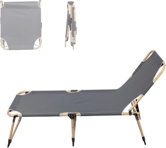 Opvouwbaar Bed - Camping Cot - Comfortabel Slapen - 3-standen Rugleuning - 100 kg Capaciteit - Grijs