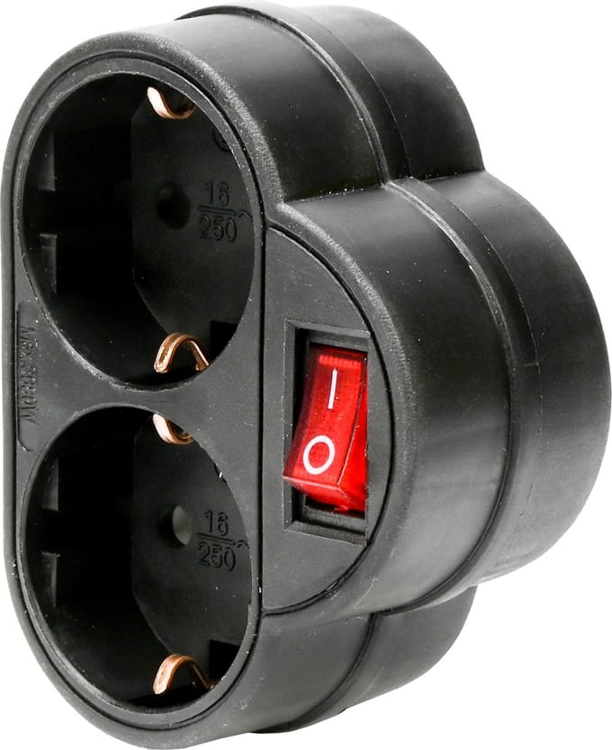 Benson Stopcontact duo - 2 voudig - randaarde - schakelaar - zwart