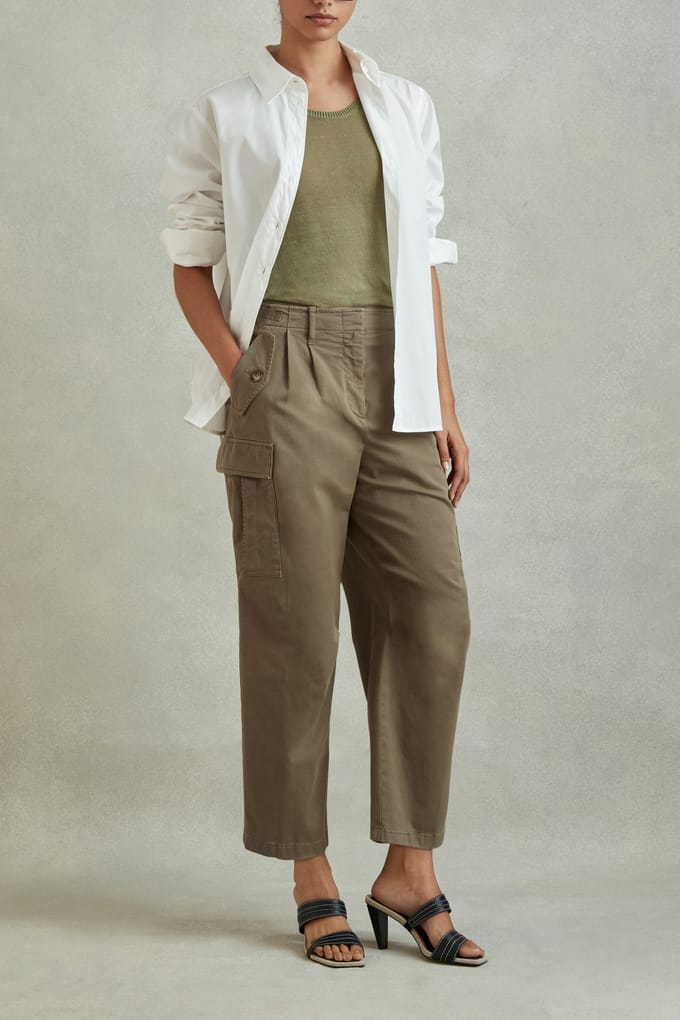 Reiss Taper Cotton Combat Trouser Khaki Größe: 4R | Stoffhosen Outlet | Damen | Braun