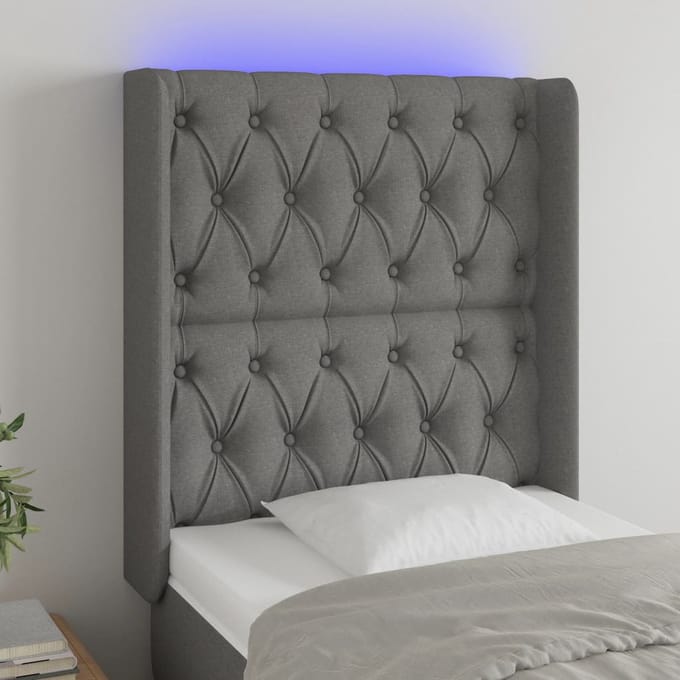 vidaXL - Hoofdbord - LED - 83x16x118/128 - cm - stof - donkergrijs