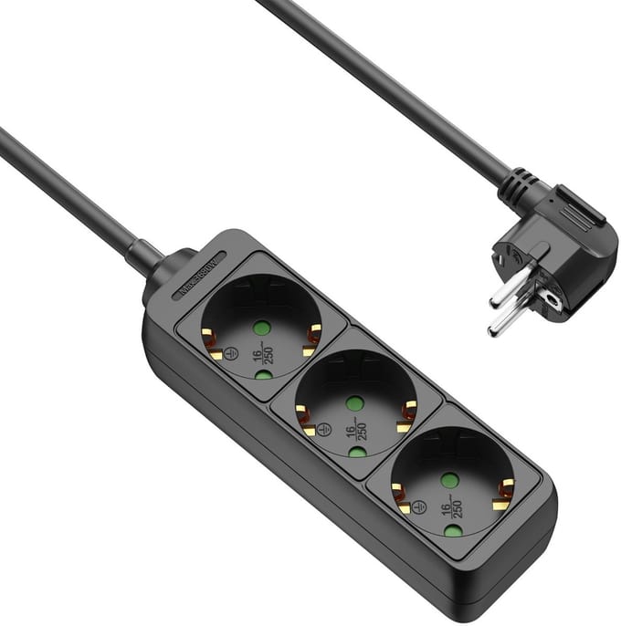 Allteq - Stekkerdoos - 3-voudig - Zwart - 15 meter