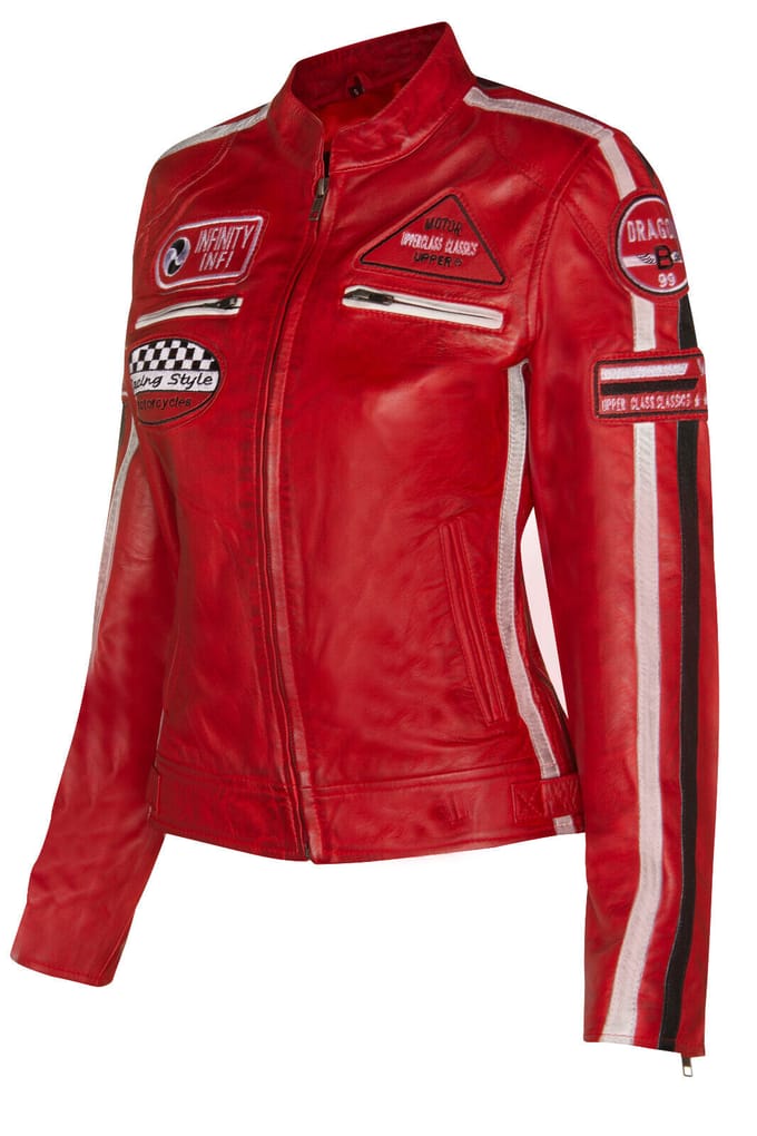 Dames lederen biker racebadges jas-Agadir