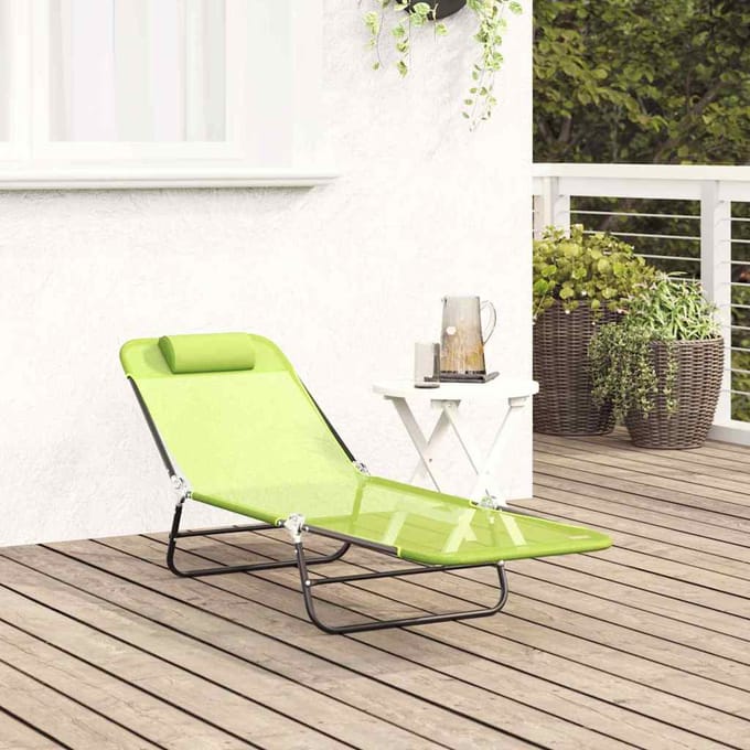vidaXL - Opvouwbare - zonnebed - Groen - 182 - x - 55 - x - 85,5 - cm - Textileen
