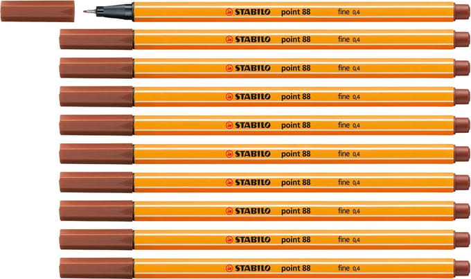 STABILO point 88 - Premium Fineliner - Fine 0,4 mm – Sanguine Rood– Doos 10 stuks