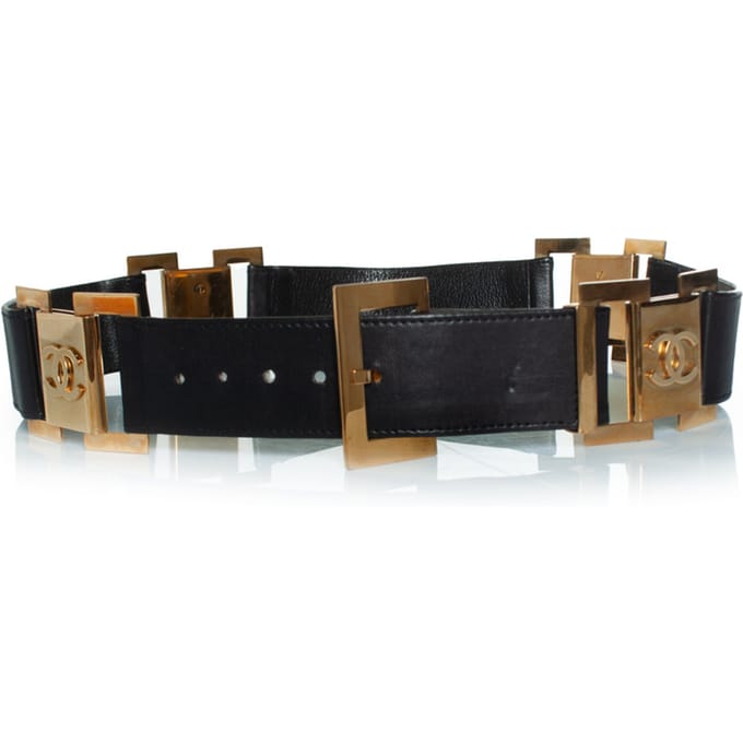 Chanel vintage zwarte leren riem met logo