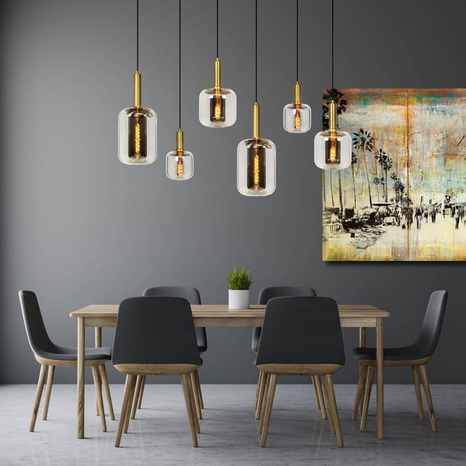 Lucide Joanet hanglamp, rookgrijs/zwart, glas, 132 cm lang