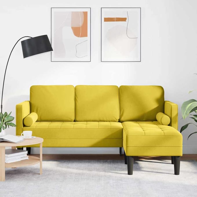 vidaXL - Bankstel - met - kussen - Geel - Polyester
