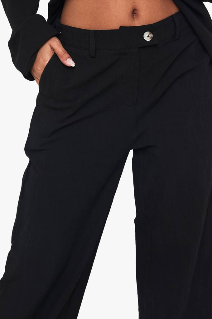 boohoo Dames Linnen Tailored Straight Leg Trouser | Zwart | Maat: 42