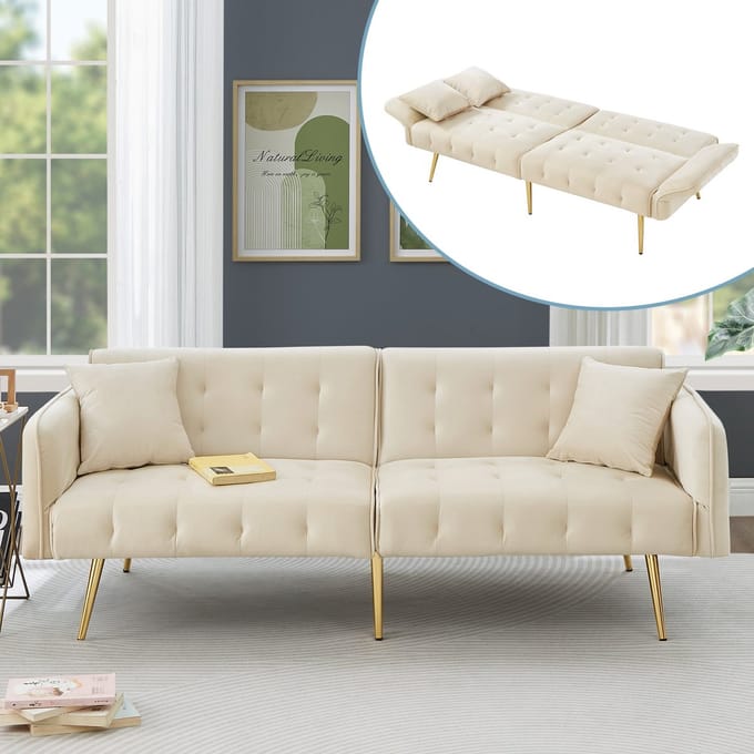 Sweiko Slaapbank - Verstelbare rugleuning - met Kussens - Beige