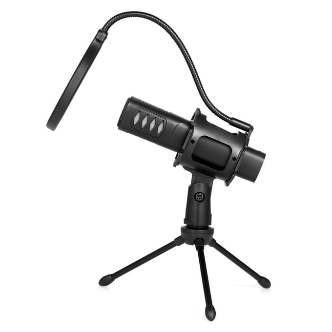 USB-microfoon, cardioïde condensatormicrofoon met statief, popfilter, schokdemper voor gamingstreaming zwart