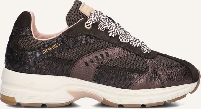 Shabbies Amsterdam - Celia Race Sneaker Mesh Donkerbruin - Maat 38
