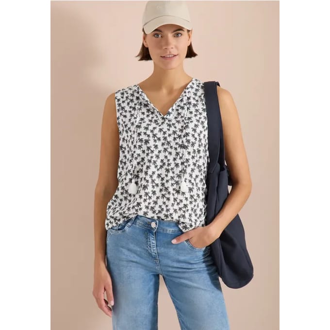 Blousetop met gespleten hals en palmboomprint