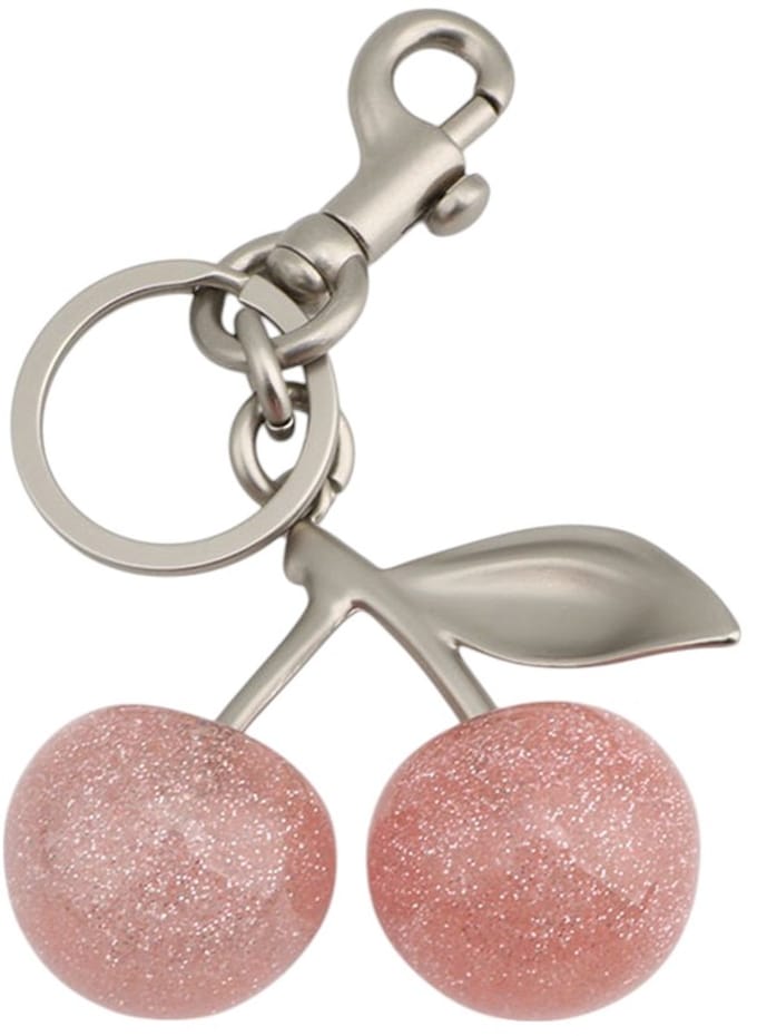 Tashanger / Sleutelhanger - Kers 'Cherry' Roze/Zilver | 11,6 x 6,5 cm | Resin/Staal