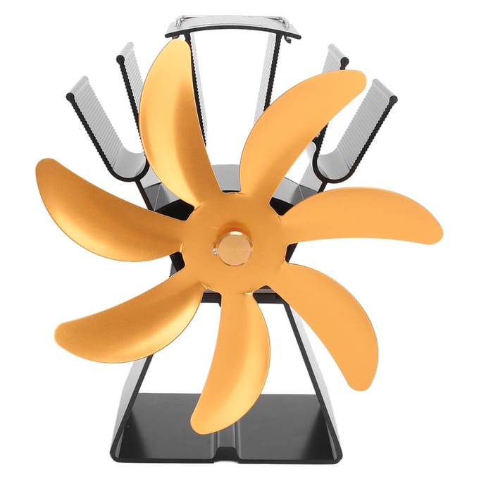 7 Bladen Warmte Aangedreven Kachelventilator Stille Werking Haardventilator Aluminiumlegering Houtkachelventilator goud