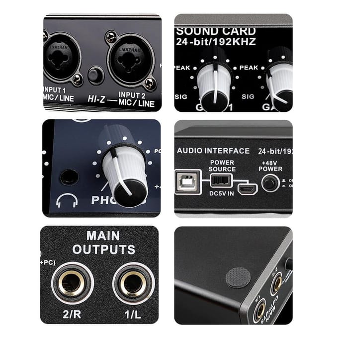 Draagbare audio-interface USB-geluidskaart Microfoonvoorversterker Computers Opname Tuning Digitaal mixen zwart