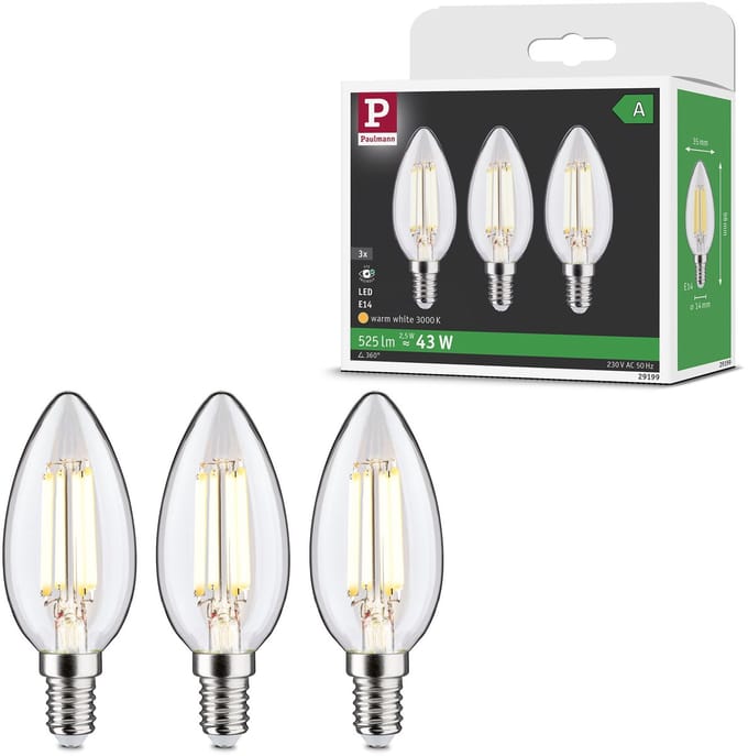 Efficient-Line Filament 230 V LED kaars E14 525lm 2,5W 3000K Helder