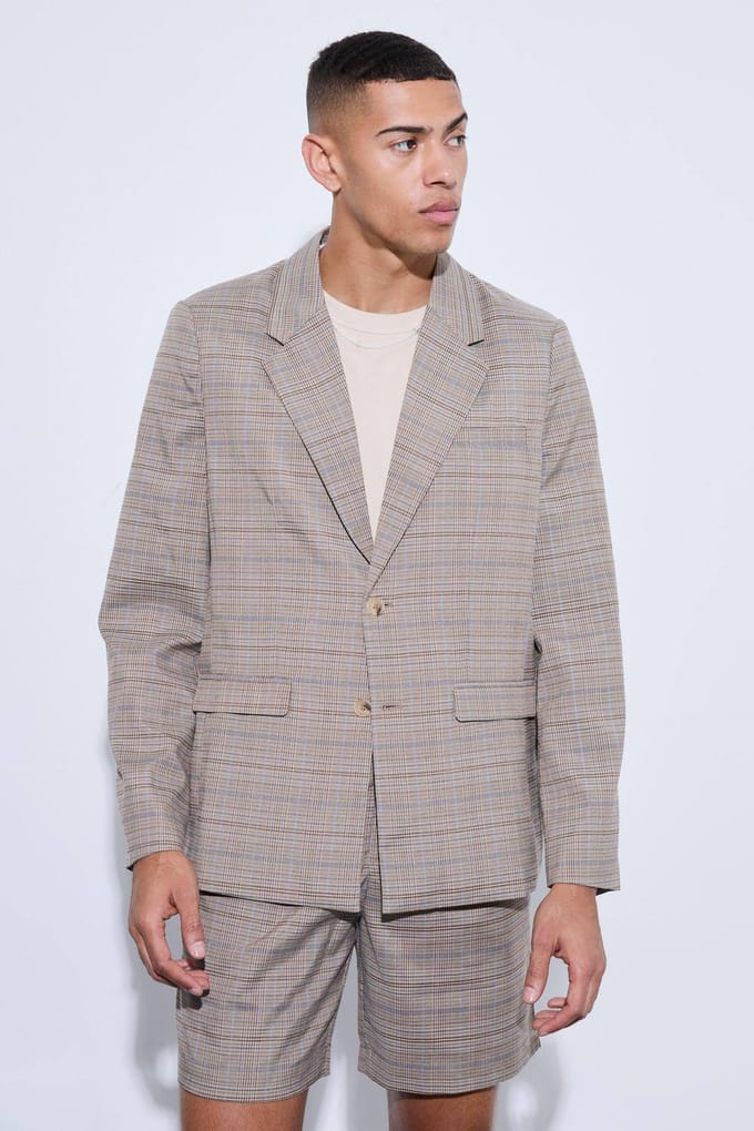 Check Oversized Boxy Blazer | Brown | Size 46