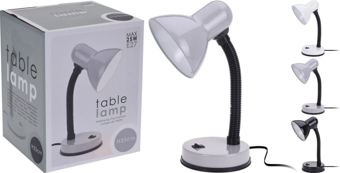 Tafellamp-bureaulamp-hoogte33 cm-25W/E27-wit-zwart