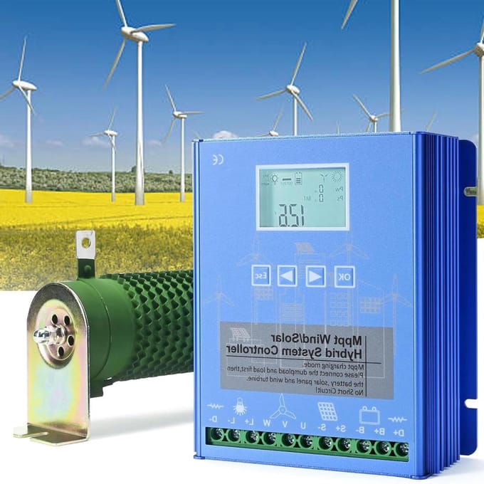 Hybride Laadregelaar - Wind Solar - Energie Beheer - MPPT Boost Technologie - 12V 24V 48V - Grijs