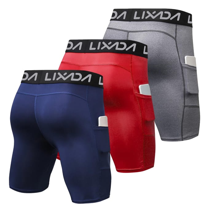 Lixada 3-pack sportshorts voor heren, actief workoutondergoed met zak S gray