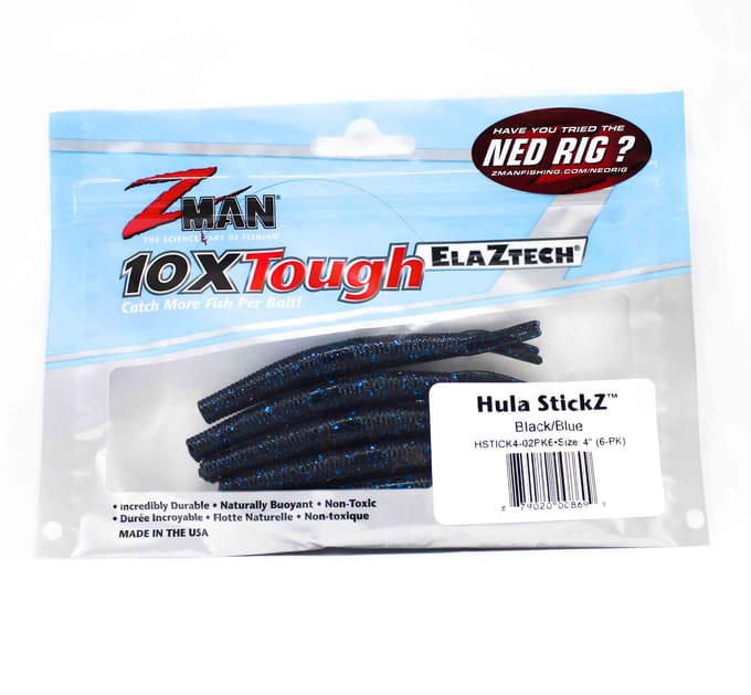 Zman Soft Lure Hula Stickz 4 Inch 6/Pack Zwart/Blauw Flake (8699) white