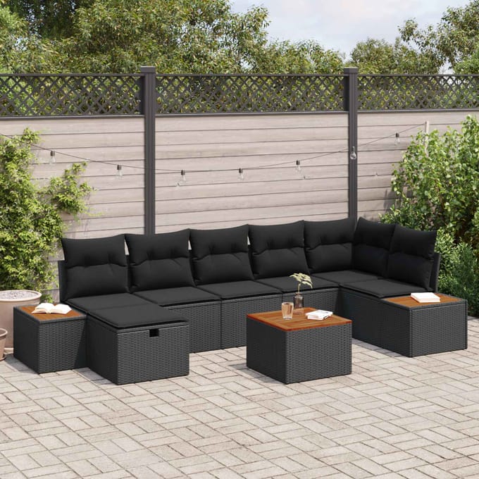 vidaXL - Tuinbank - Set - 8 - st - Zwart - poly - rattan