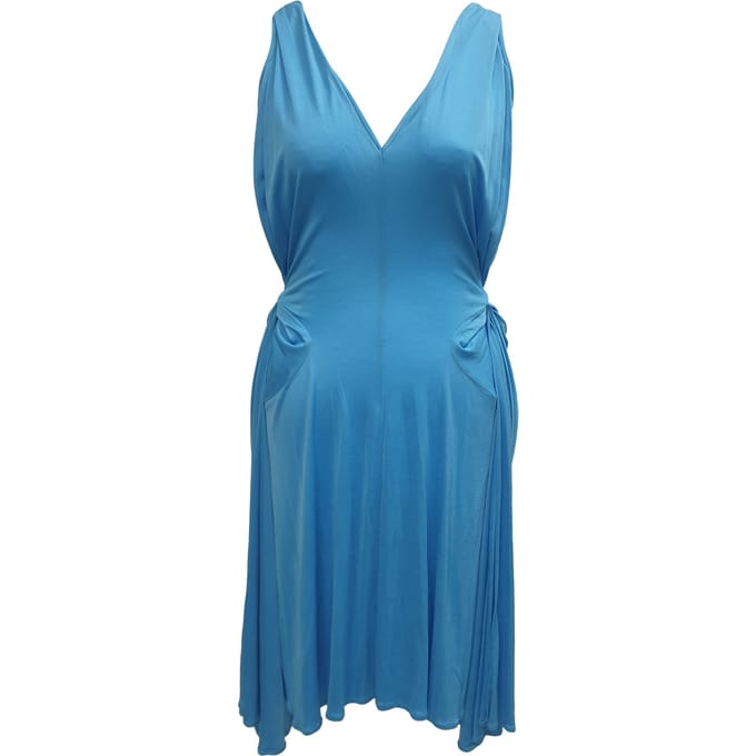 Boutique Moschino V-hals Taille-bind Midi-jurk in Blauw Acetaat