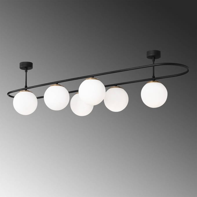 Opviq Plafondlamp Abaküs 4911, zwart, opaalglas, 6-lamps
