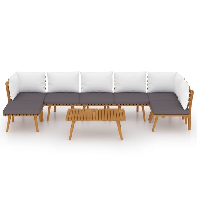 vidaXL - 8-delige - Loungeset - met - kussens - massief - acaciahout