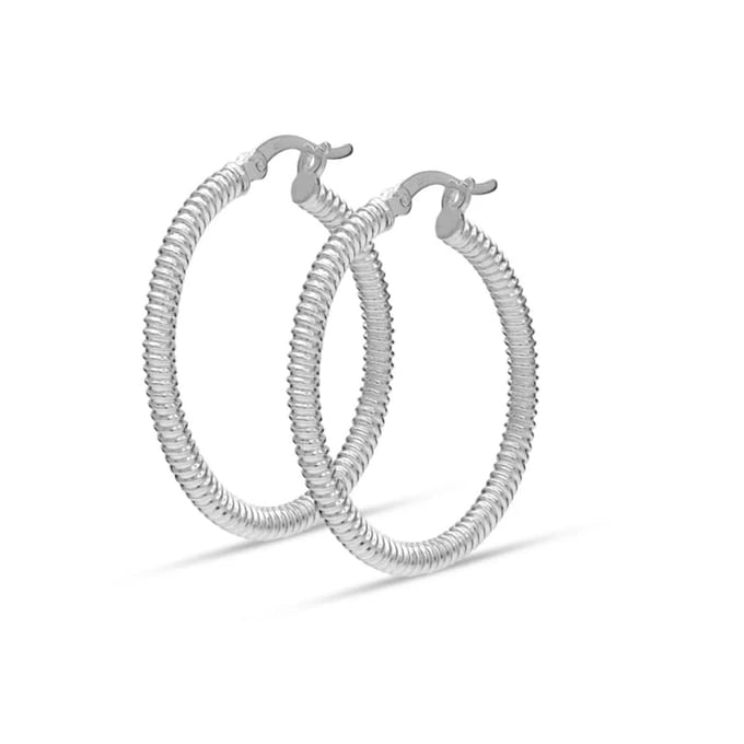 Dames Chunky Textured Hoops Oorbellen 925 Sterling Zilver BIPE034