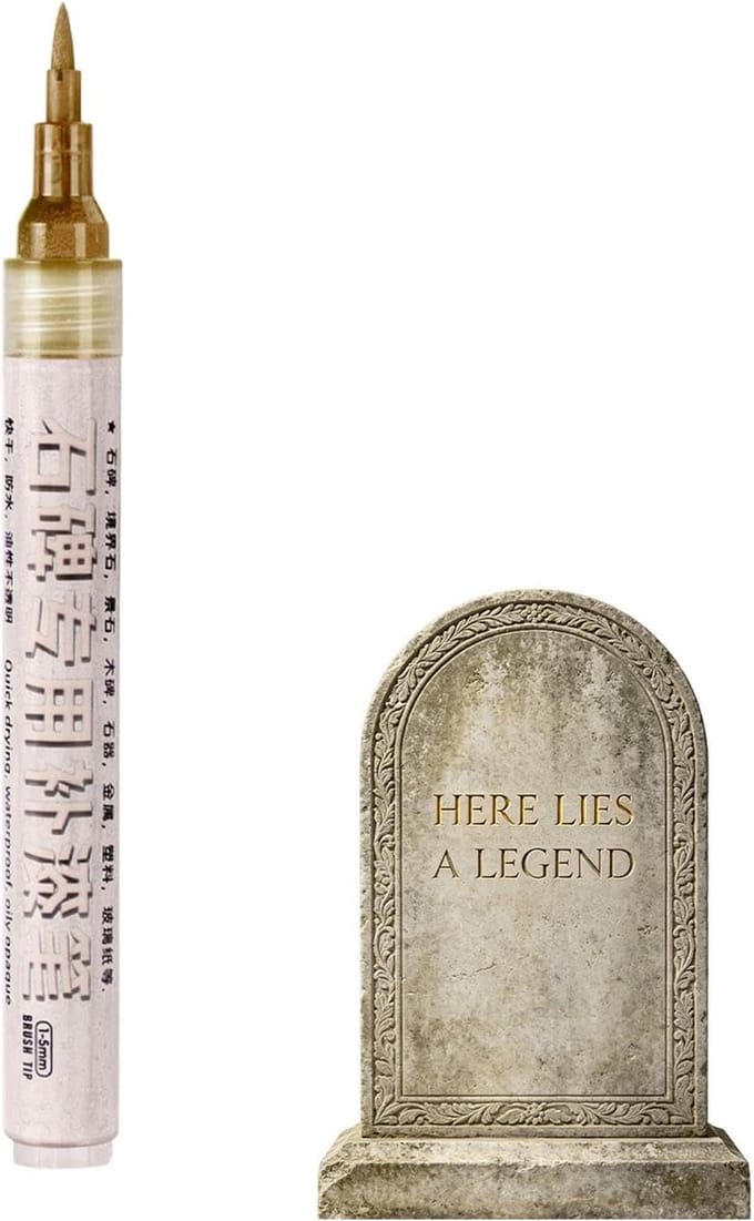 Steen Belettering Pen - Monument Marker - Inscripties Herstellen - Weerbestendige Formule - 16 cm Lengte - Goud