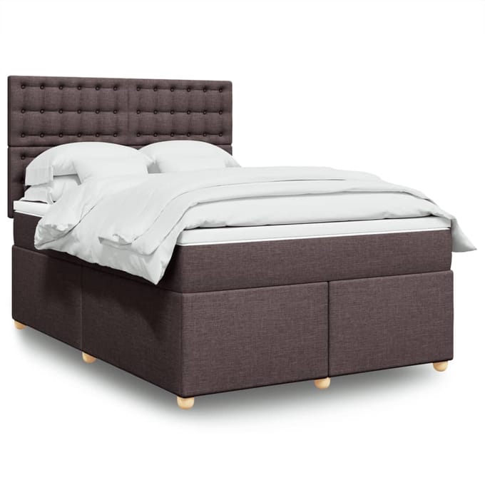 vidaXL - Boxspring - met - matras - stof - donkerbruin - 160x200 - cm
