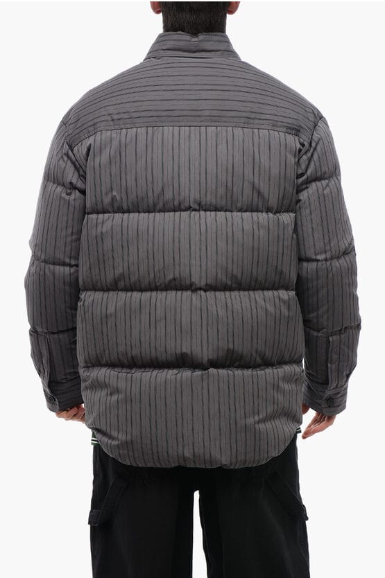 Gestreept katoenen gewatteerd omkeerbaar overshirt in grijs