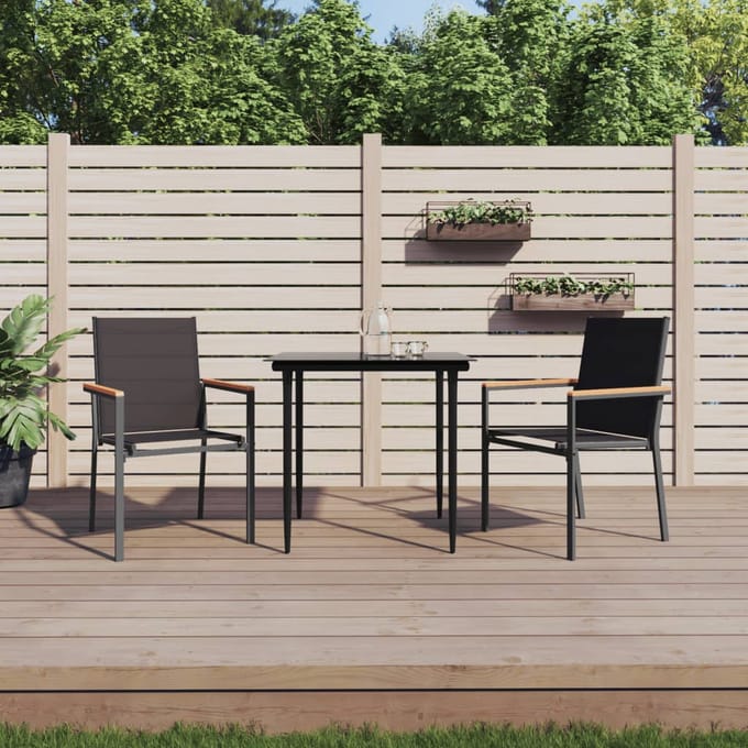 vidaXL - 3-delige - Tuinset - textileen - en - staal - zwart