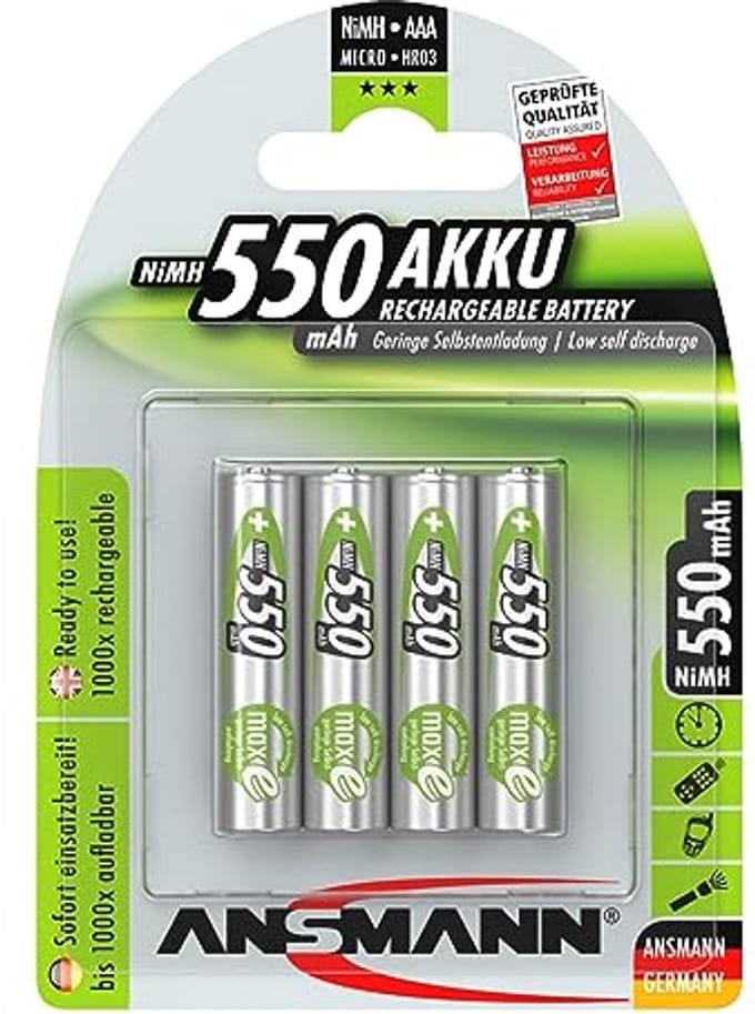 Oplaadbare AAA Batterijen 550 mAh NiMH - 4 Stuks met Lage Zelfontlading