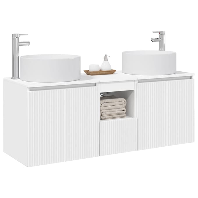 vidaXL - Badkamerkast - set - 3 - st - Wit - 129 - x - 44,5 - x - 80 - cm - Bewerkt - hout