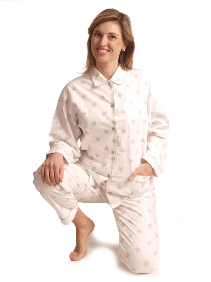 Cocodream Dames katoen flanel Pyjama met print Wit - maat XXL