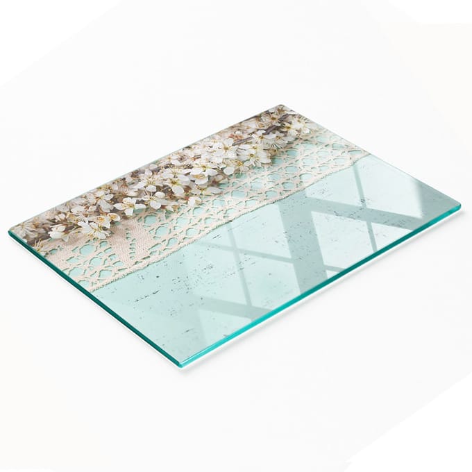 Gehard multifunctioneel decoratief bord van glas met kersenbloesems, 80x52 cm