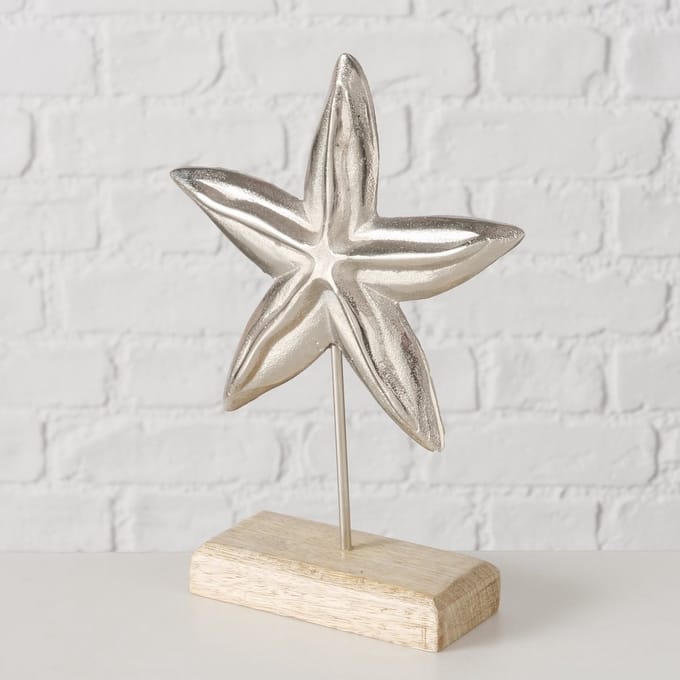Zeester - Bruin - Zilver- 26cm - Decoratie -Maritiem - Aluminium - Mangohout.