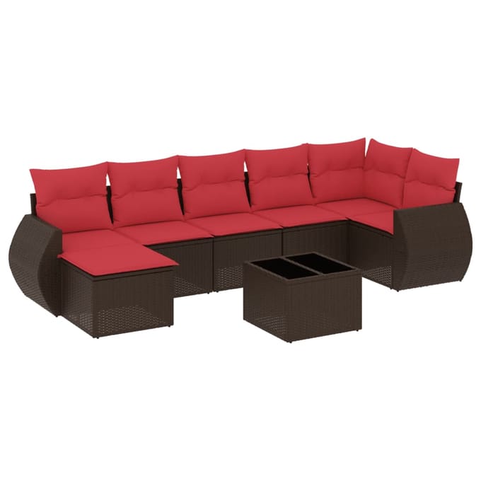 vidaXL - 8-delige - tuinbankset - met - kussens, - bruin - polyrotan