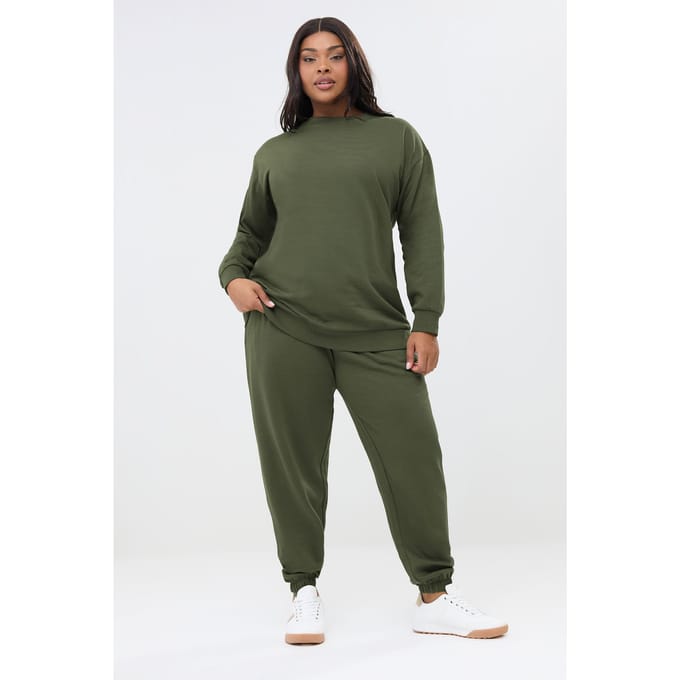 Yours Set Khaki Groene Sweatshirt & Joggingbroek Set Size 42