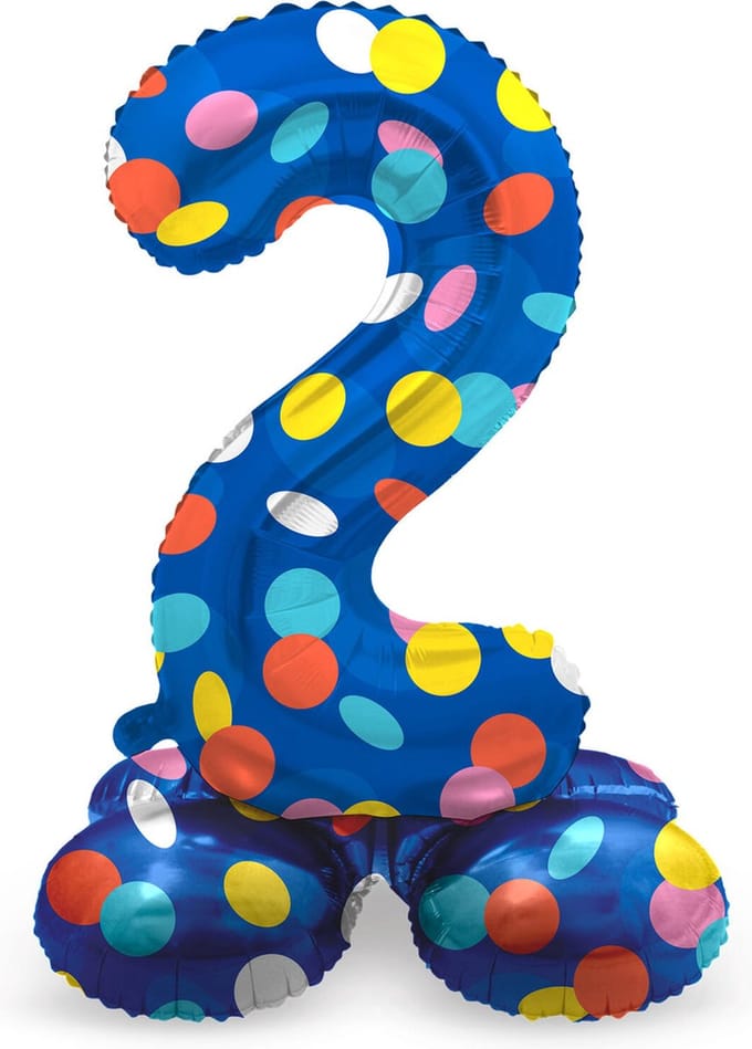 Staande Folieballon Cijfer 2 Colorful Dots - 41 cm