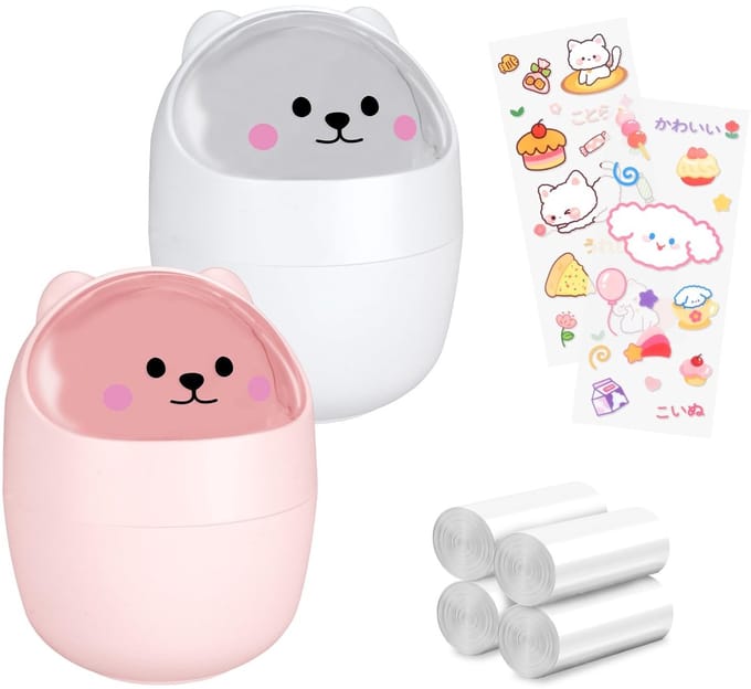 NTHProducts - Mini Prullenbak - Desk Trash Can - Schattig ontwerp - Wit en roze - Afvalcontainer - Voor kinderen - Compact formaat