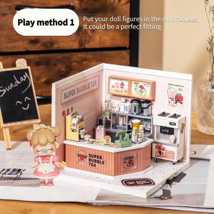 Robotime, DIY Huisje Super Store Double Joy Bubble Tea, DW006, 16,3x16,3x15,2cm