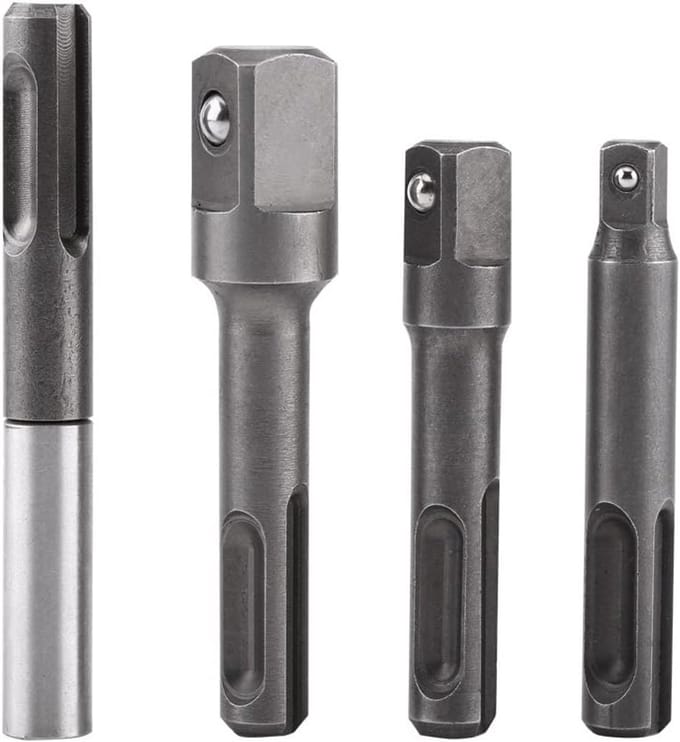 SnelShoppen - 4PCS SDS Plus Shank naar 1/4" Hex Socket Adapter + 1/4" 3/8" 1/2" Vierkante Boor Verlengconnector voor Boormachines en Boorbits