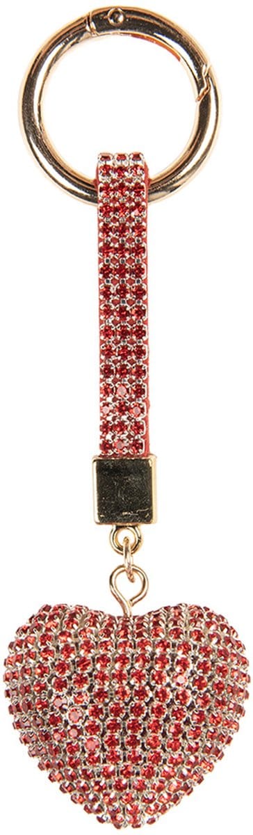 Clayre & Eef Sleutelhanger Hart 4x3x13 cm Rood Kunststof